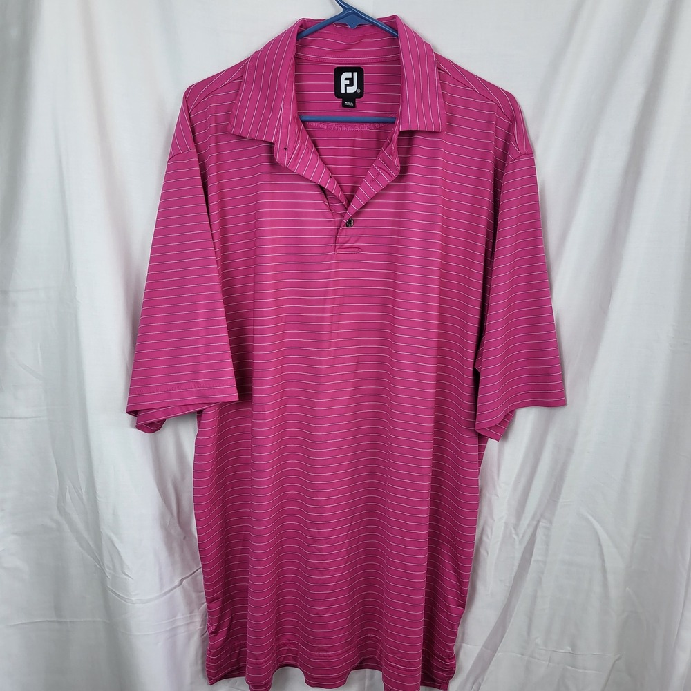 FootJoy FJ Golf Polo‎ Shirt Mens XL Pink White Striped Performance Short Sleeve